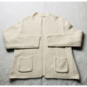 Orvis Womens Cream Textured Knit Open Front Pocket Cardigan Sweater Size XL